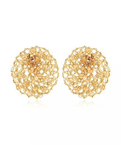 Papaya &amp; Golden Lace Earrings - 18K Gold Plated with Color Details