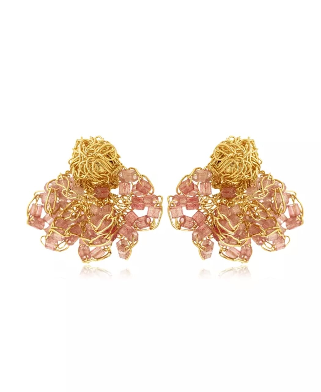 Lumé Watermelon &amp; Gold Earrings – Handmade 18K Gold-Plated Minimalist Studs
