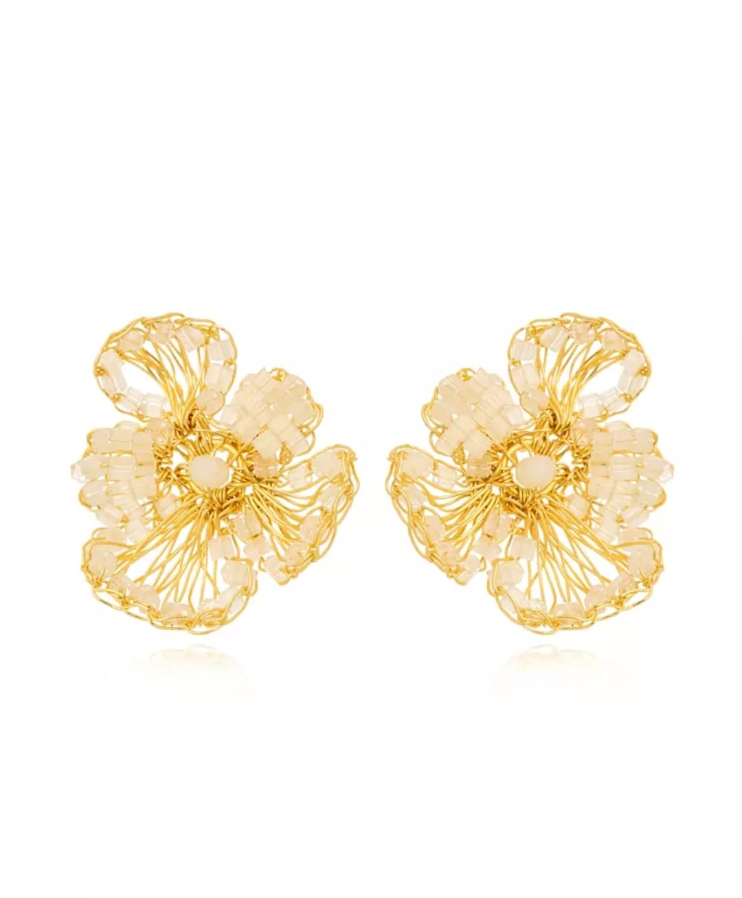 Golden Crystal Whisper Earrings – Handmade 18K Gold-Plated Crochet Design