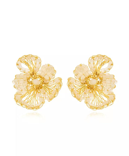 Golden Crystal Whisper Earrings – Handmade 18K Gold-Plated Crochet Design