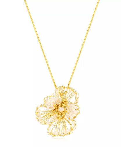 Golden Crystal Whisper Necklace – Handmade 18K Gold-Plated Crochet Design
