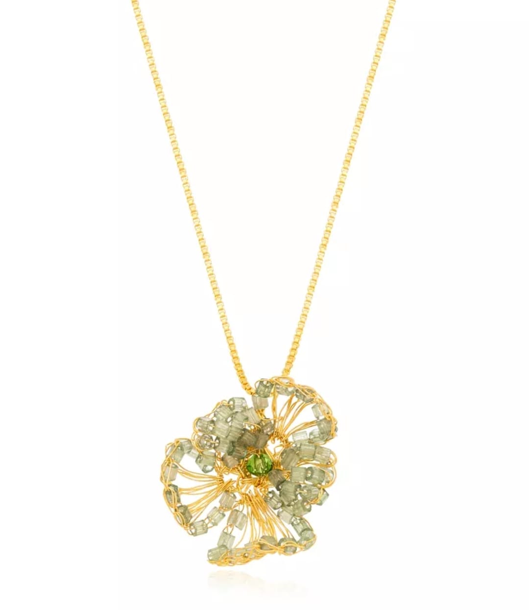 Mint Crystal Whisper Necklace – Handmade 18K Gold-Plated Crochet Design