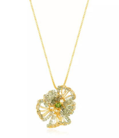 Mint Crystal Whisper Necklace – Handmade 18K Gold-Plated Crochet Design