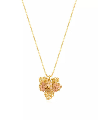 Magnolia Nude &amp; White Gold Necklace – Handmade 18K Gold-Plated Jewelry