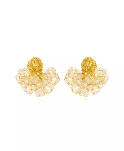 Lumé Clear &amp; Gold Earrings – Handmade 18K Gold-Plated Minimalist Studs