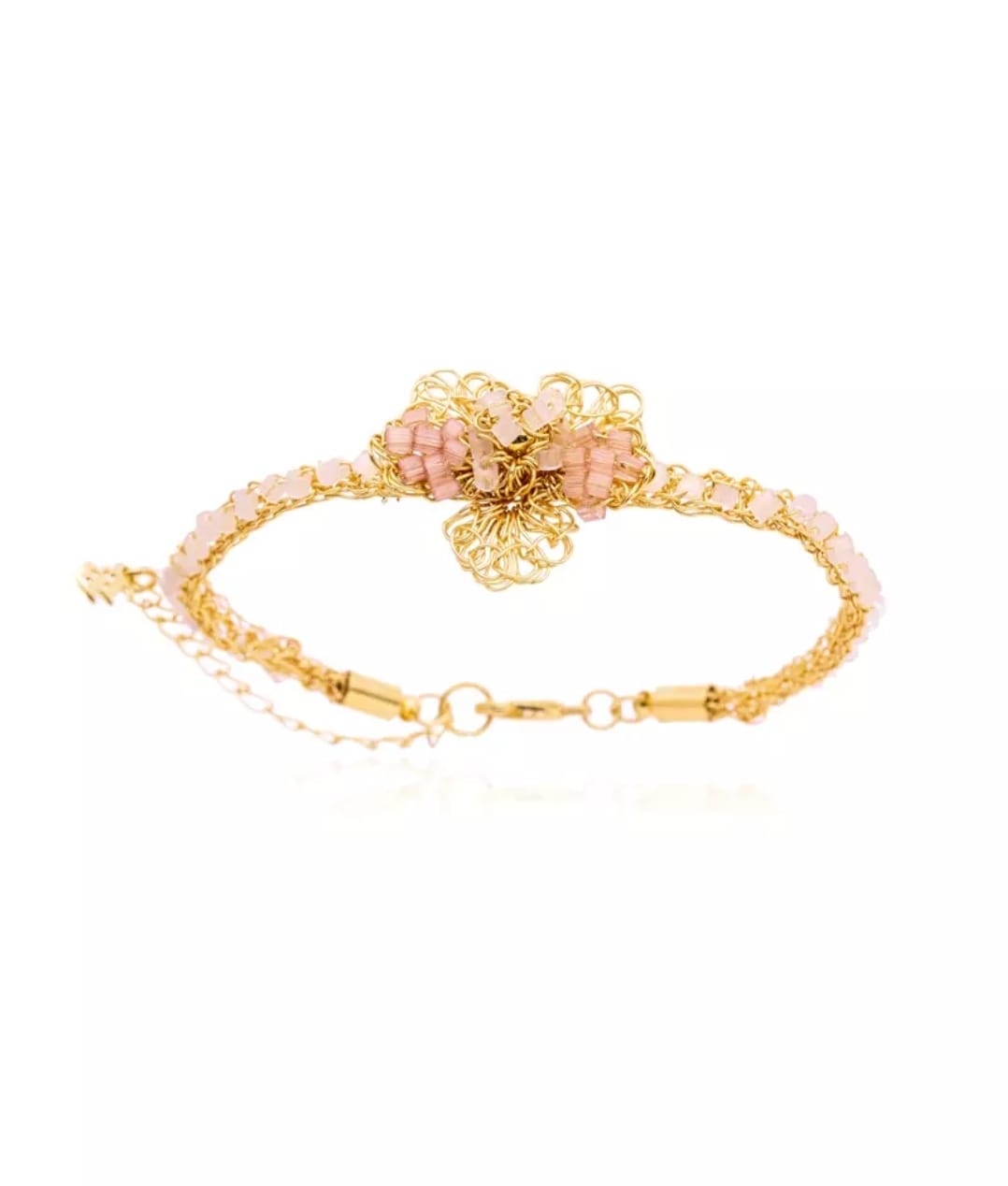 Magnolia Nude &amp; White Gold Bracelet – Handmade 18K Gold-Plated Jewelry