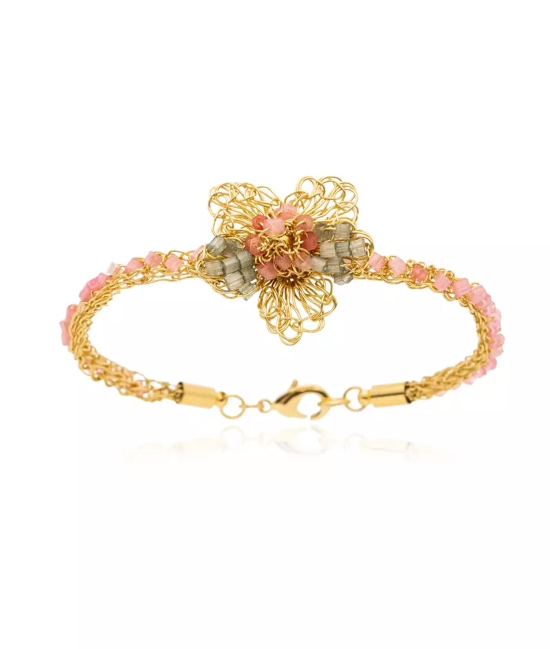 Magnolia Bracelet – Handmade Mint, Blush &amp; Gold Crochet Design