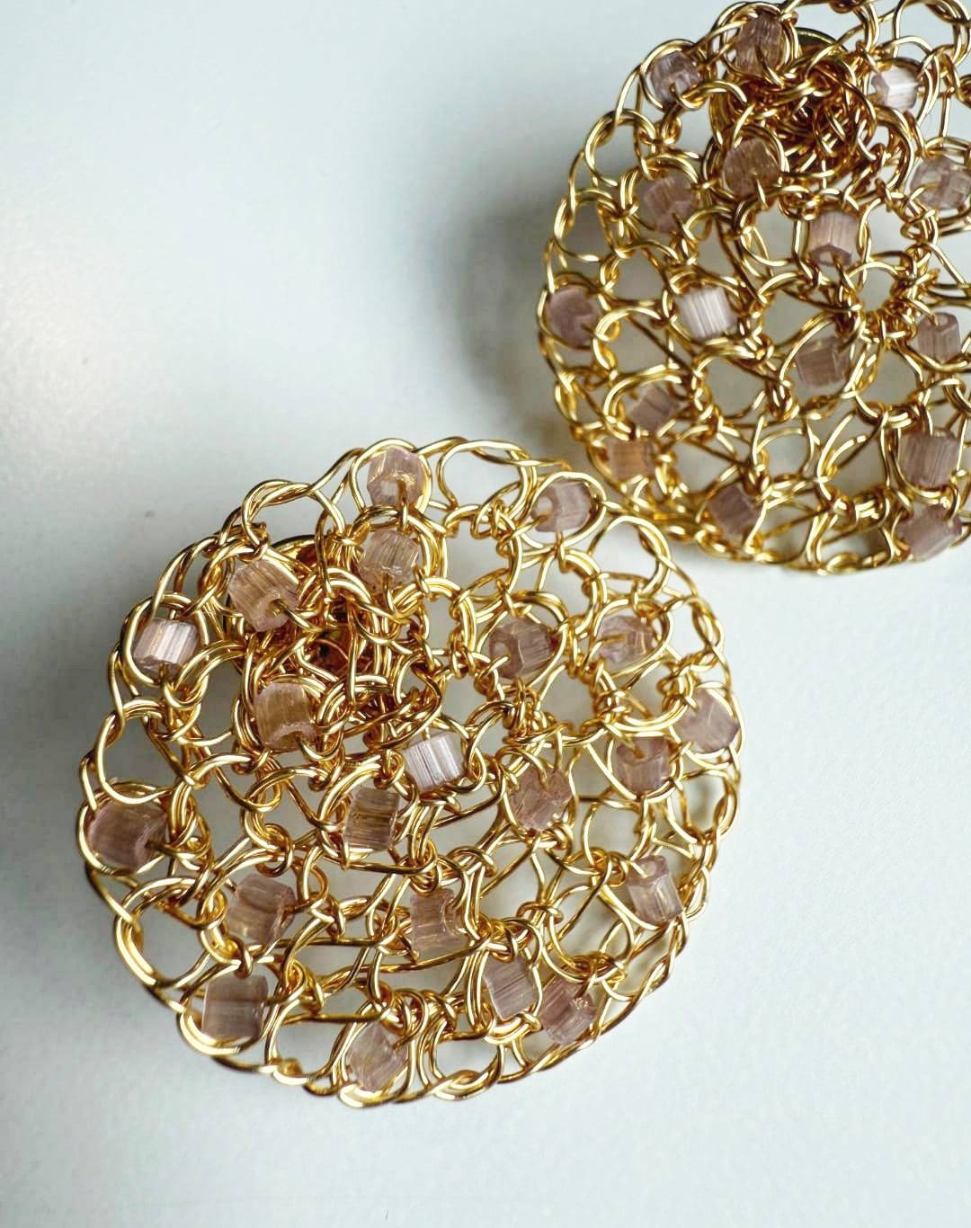 Champagne &amp; Golden Lace Earrings - 18K Gold Plated with Color Details