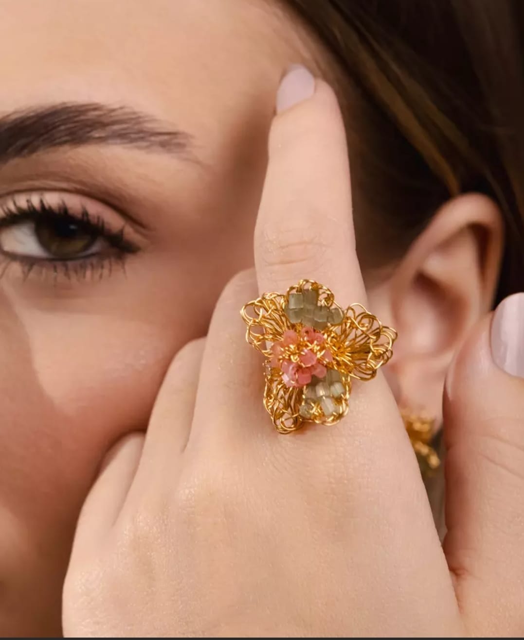 Magnolia Ring – Handmade Mint, Blush &amp; Gold Crochet Design