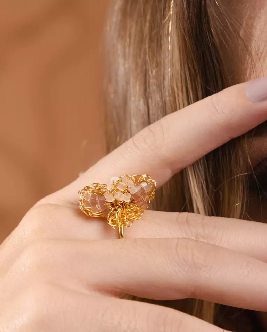 Magnolia Gold &amp; Nude Ring – Handmade Adjustable Jewelry