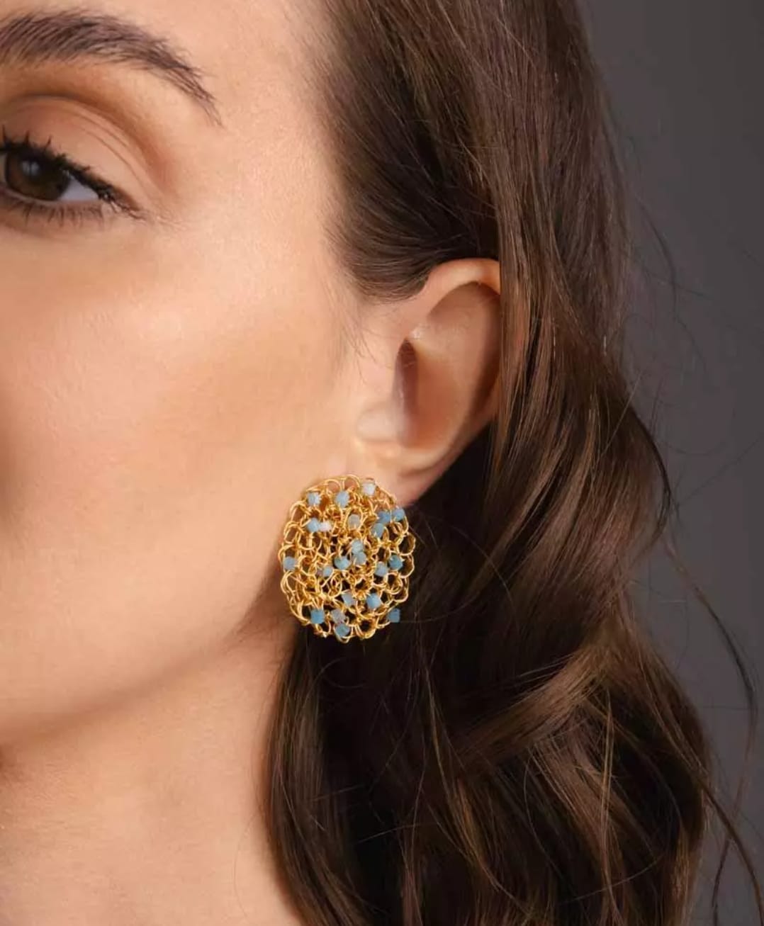 Celeste Blue &amp; Golden Lace Earrings - 18K Gold Plated with Color Details
