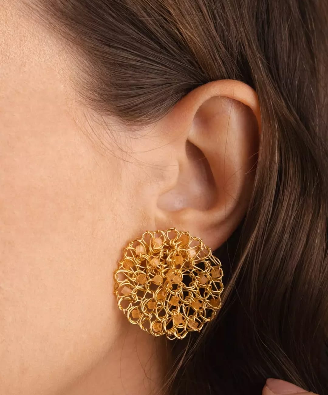 Papaya &amp; Golden Lace Earrings - 18K Gold Plated with Color Details
