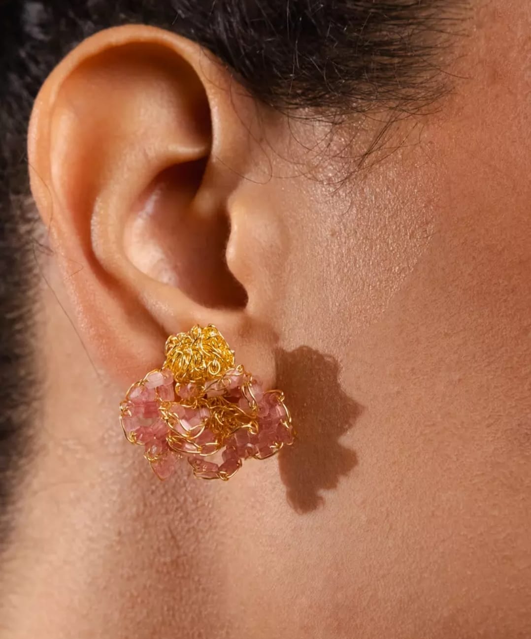 Lumé Watermelon &amp; Gold Earrings – Handmade 18K Gold-Plated Minimalist Studs