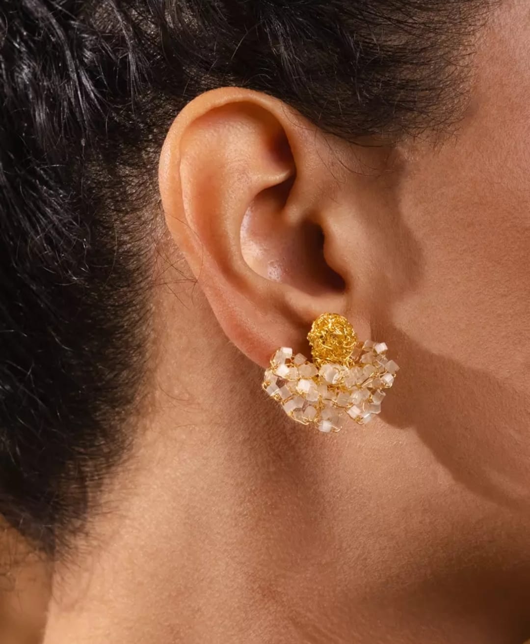 Lumé Clear &amp; Gold Earrings – Handmade 18K Gold-Plated Minimalist Studs