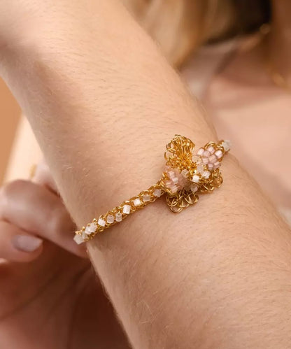 Magnolia Nude &amp; White Gold Bracelet – Handmade 18K Gold-Plated Jewelry
