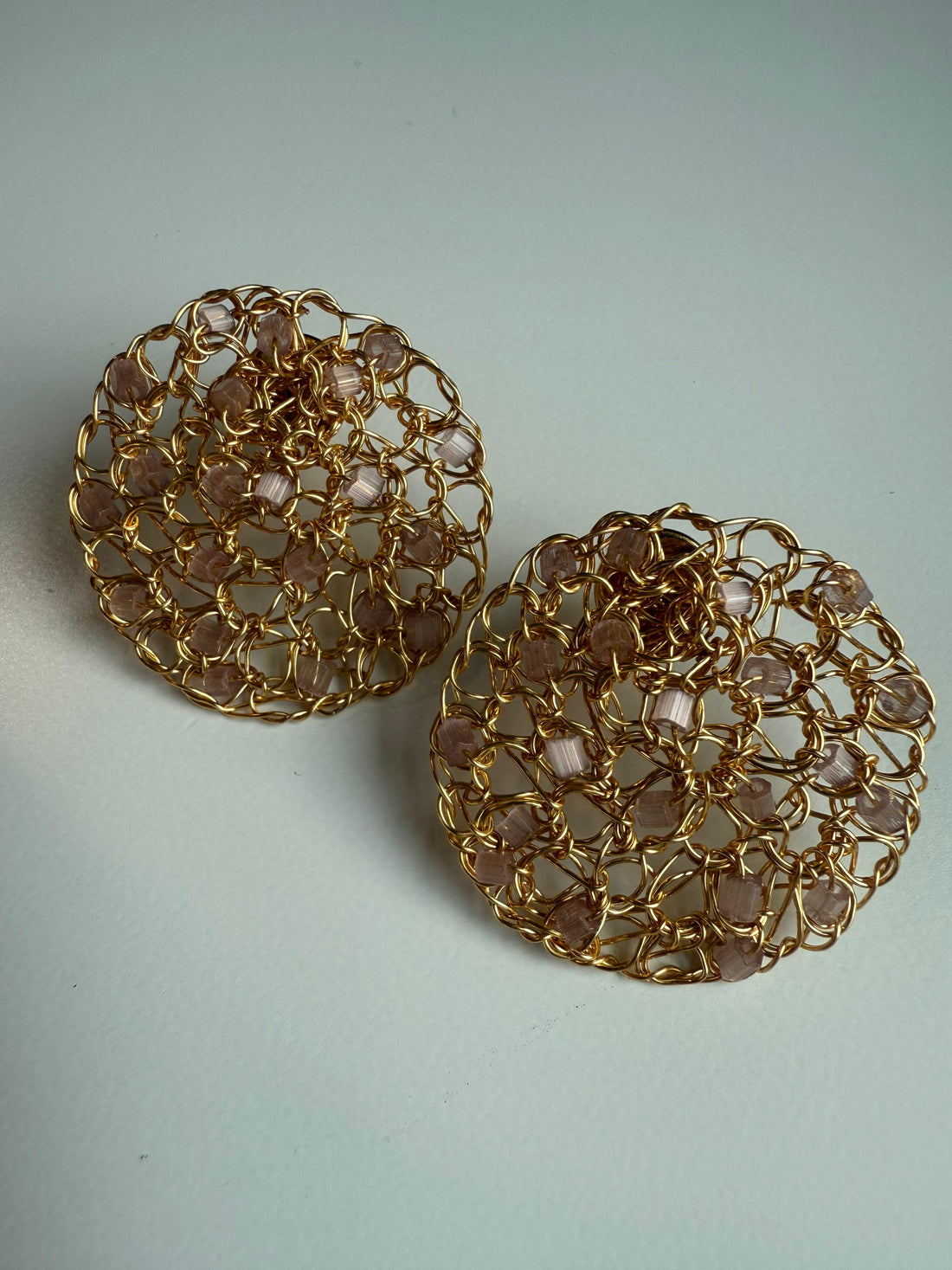 Champagne &amp; Golden Lace Earrings - 18K Gold Plated with Color Details