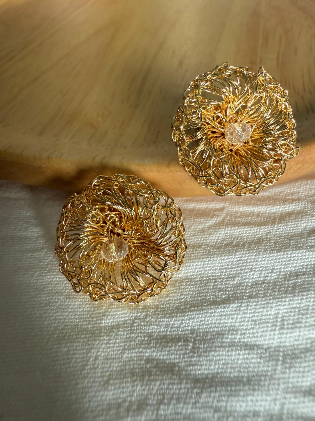 Moonlight Golden Bloom Earrings – Handmade Crochet Design