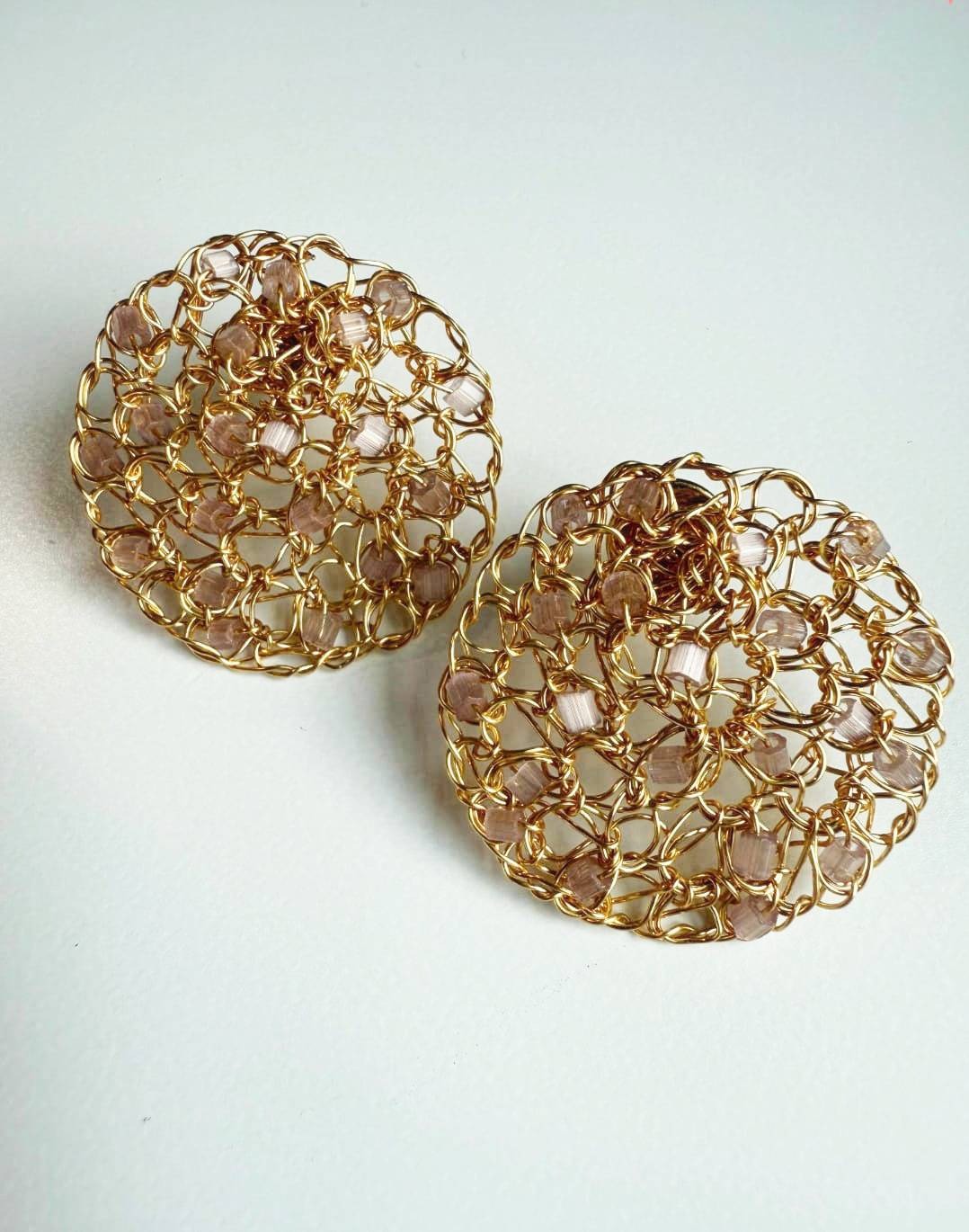 Champagne &amp; Golden Lace Earrings - 18K Gold Plated with Color Details