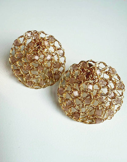 Champagne &amp; Golden Lace Earrings - 18K Gold Plated with Color Details