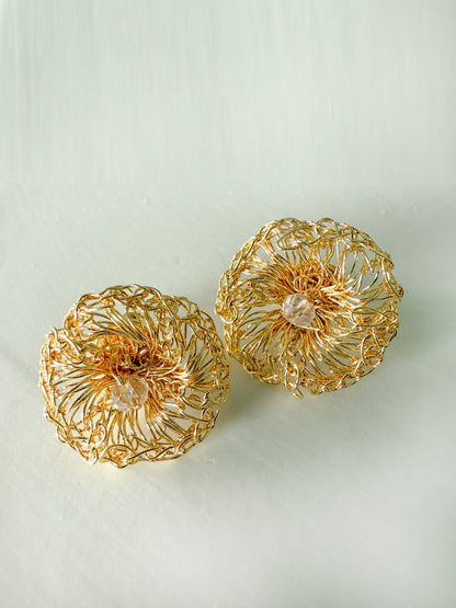 Moonlight Golden Bloom Earrings – Handmade Crochet Design