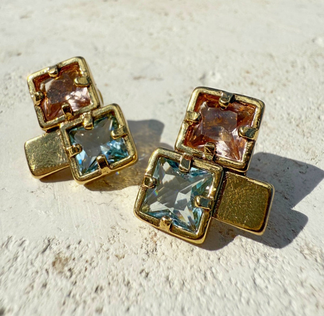 Crystal Mosaic Stud Earrings - Hypoallergenic